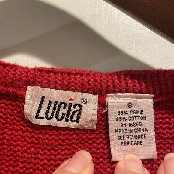 Vintage Lucia Sweater Women Size Small S Red Black Plaid Crest Preppy Academia - Picture 2 of 15
